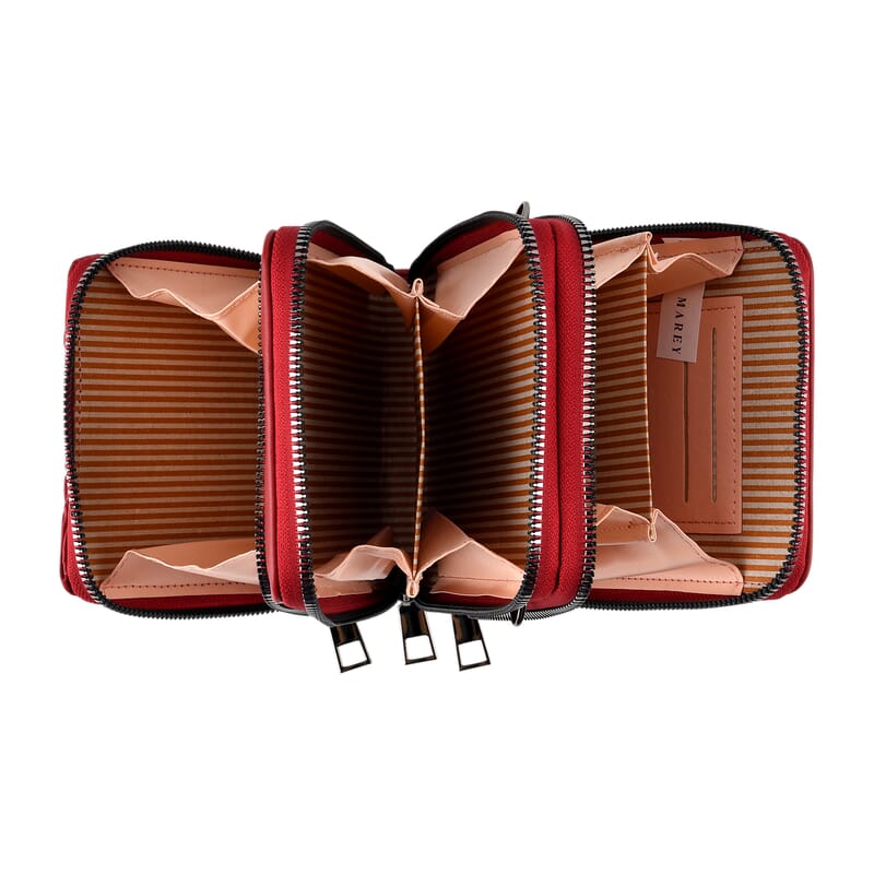 La Marey Bold Red Pleated Faux Leather Square Bag with Card Bag