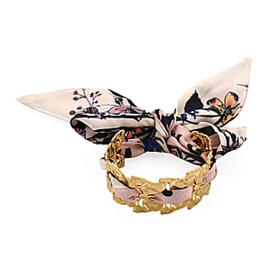 Silk Cord Crinkled Floral Disc Cuff Bracelet in ION Plated YG Stainless Steel (7.00 In)