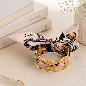 Silk Cord Crinkled Floral Disc Cuff Bracelet in ION Plated YG Stainless Steel (7.00 In)