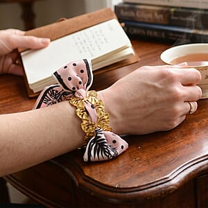 Silk Cord Crinkled Floral Disc Cuff Bracelet in ION Plated YG Stainless Steel (7.00 In)