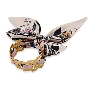 Silk Cord Crinkled Floral Disc Cuff Bracelet in ION Plated YG Stainless Steel (7.00 In)