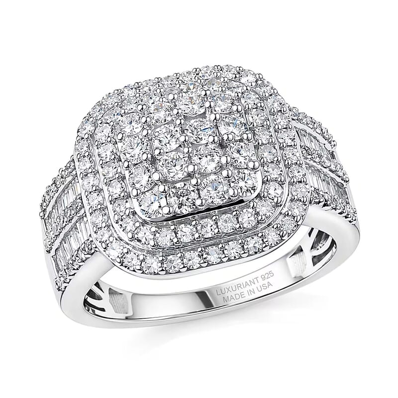 Luxuriant Lab Grown Diamond G-H SI 1.50 ctw Matrix Mosaic Ring in Rhodium Over Sterling Silver (Size 10.0)
