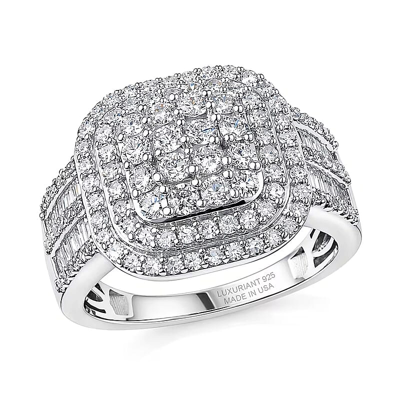 Luxuriant Lab Grown Diamond G-H SI 1.50 ctw Matrix Mosaic Ring in Rhodium Over Sterling Silver (Size 10.0)