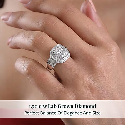 Luxuriant Lab Grown Diamond G-H SI 1.50 ctw Matrix Mosaic Ring in Rhodium Over Sterling Silver (Size 10.0)