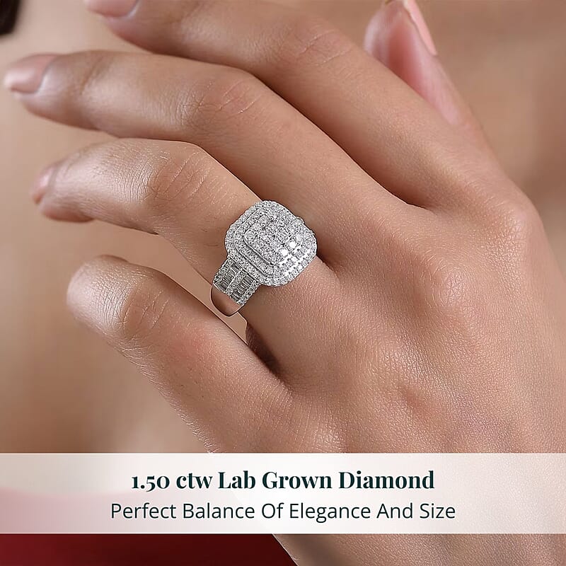 Luxuriant Lab Grown Diamond G-H SI 1.50 ctw Matrix Mosaic Ring in Rhodium Over Sterling Silver (Size 10.0)