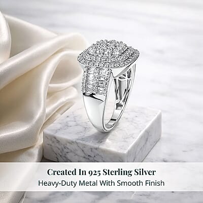 Luxuriant Lab Grown Diamond G-H SI 1.50 ctw Matrix Mosaic Ring in Rhodium Over Sterling Silver (Size 10.0)
