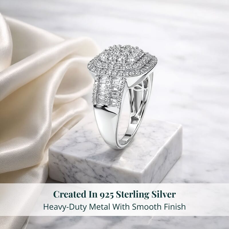 Luxuriant Lab Grown Diamond G-H SI 1.50 ctw Matrix Mosaic Ring in Rhodium Over Sterling Silver (Size 10.0)