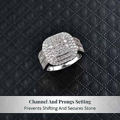 Luxuriant Lab Grown Diamond G-H SI 1.50 ctw Matrix Mosaic Ring in Rhodium Over Sterling Silver (Size 10.0)