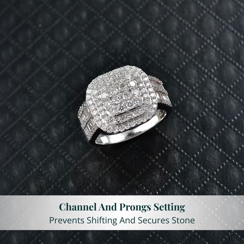 Luxuriant Lab Grown Diamond G-H SI 1.50 ctw Matrix Mosaic Ring in Rhodium Over Sterling Silver (Size 10.0)