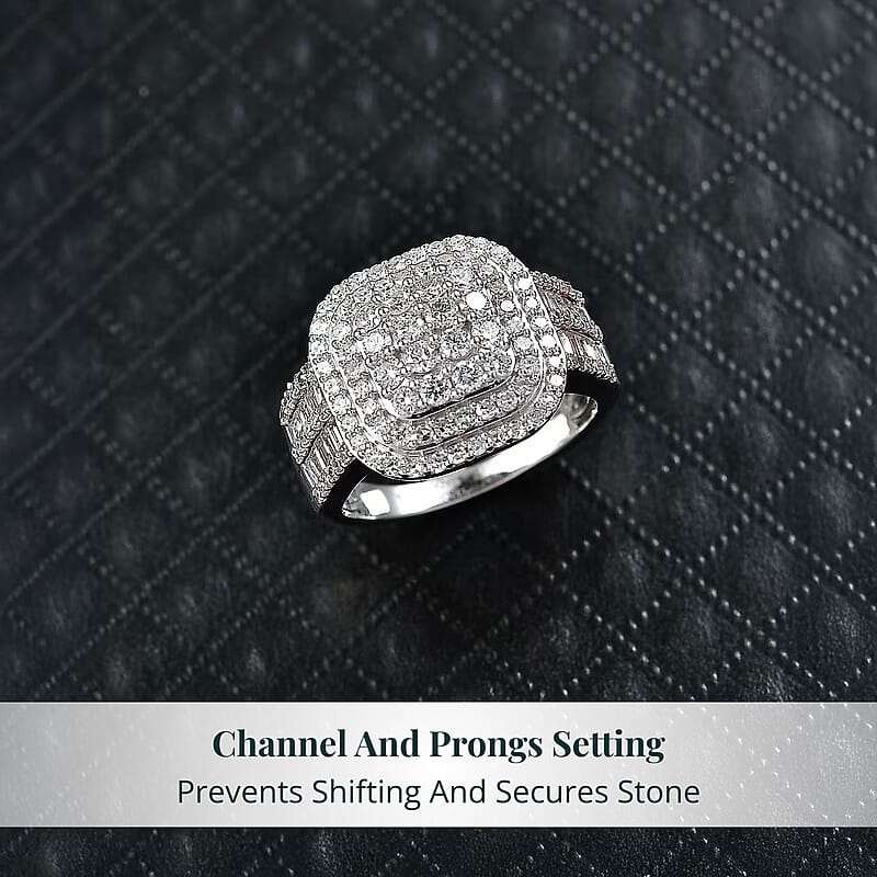 Luxuriant Lab Grown Diamond G-H SI 1.50 ctw Matrix Mosaic Ring in Rhodium Over Sterling Silver (Size 10.0)
