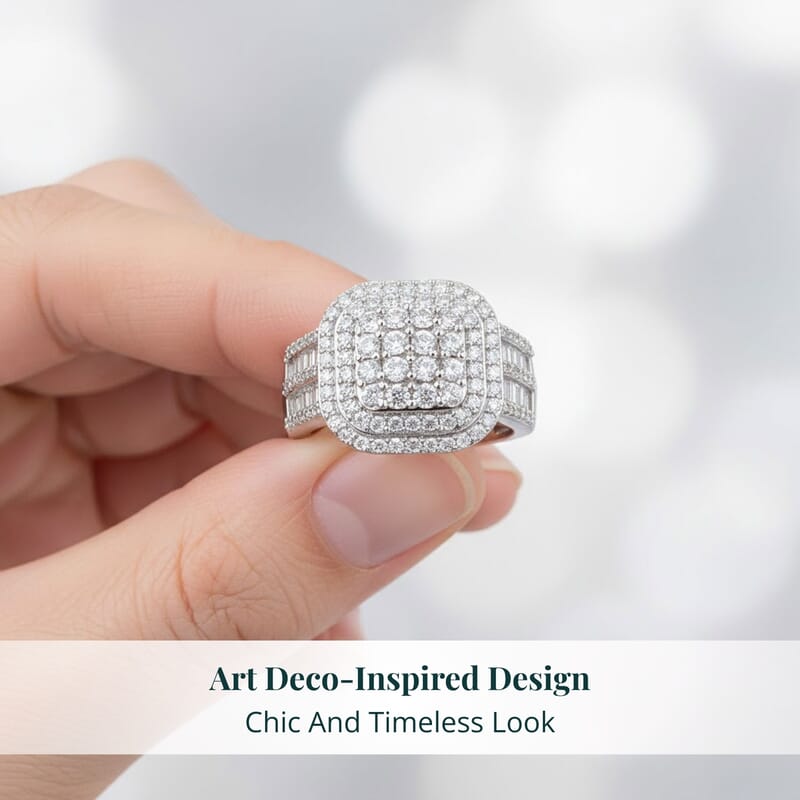 Luxuriant Lab Grown Diamond G-H SI 1.50 ctw Matrix Mosaic Ring in Rhodium Over Sterling Silver (Size 10.0)