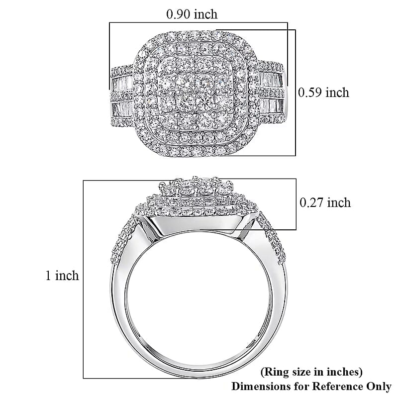 Luxuriant Lab Grown Diamond G-H SI 1.50 ctw Matrix Mosaic Ring in Rhodium Over Sterling Silver (Size 10.0)