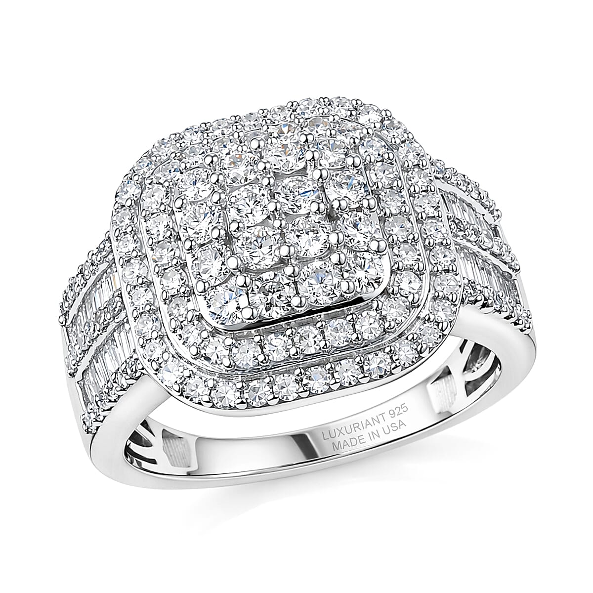 Luxuriant Lab Grown Diamond G-H SI 1.50 ctw Matrix Mosaic Ring in Rhodium Over Sterling Silver (Size 6.0)