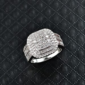 Luxuriant Lab Grown Diamond G-H SI 1.50 ctw Matrix Mosaic Ring in Rhodium Over Sterling Silver (Size 6.0)