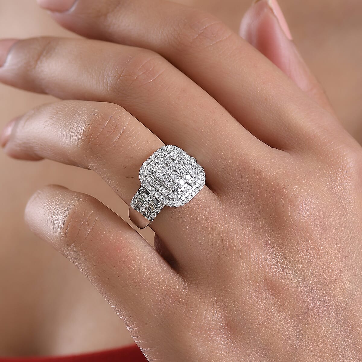 Luxuriant Lab Grown Diamond G-H SI 1.50 ctw Matrix Mosaic Ring in Rhodium Over Sterling Silver (Size 6.0) image number 2