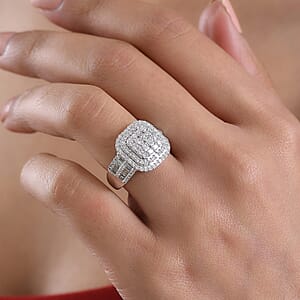 Luxuriant Lab Grown Diamond G-H SI 1.50 ctw Matrix Mosaic Ring in Rhodium Over Sterling Silver (Size 6.0)