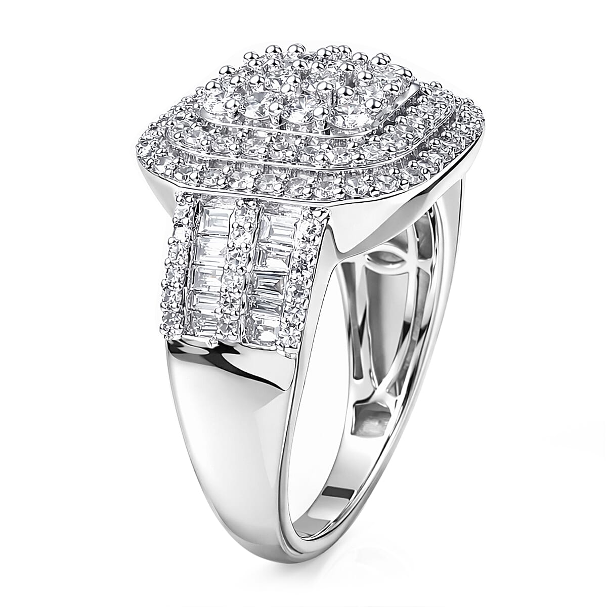 Luxuriant Lab Grown Diamond G-H SI 1.50 ctw Matrix Mosaic Ring in Rhodium Over Sterling Silver (Size 6.0) image number 3