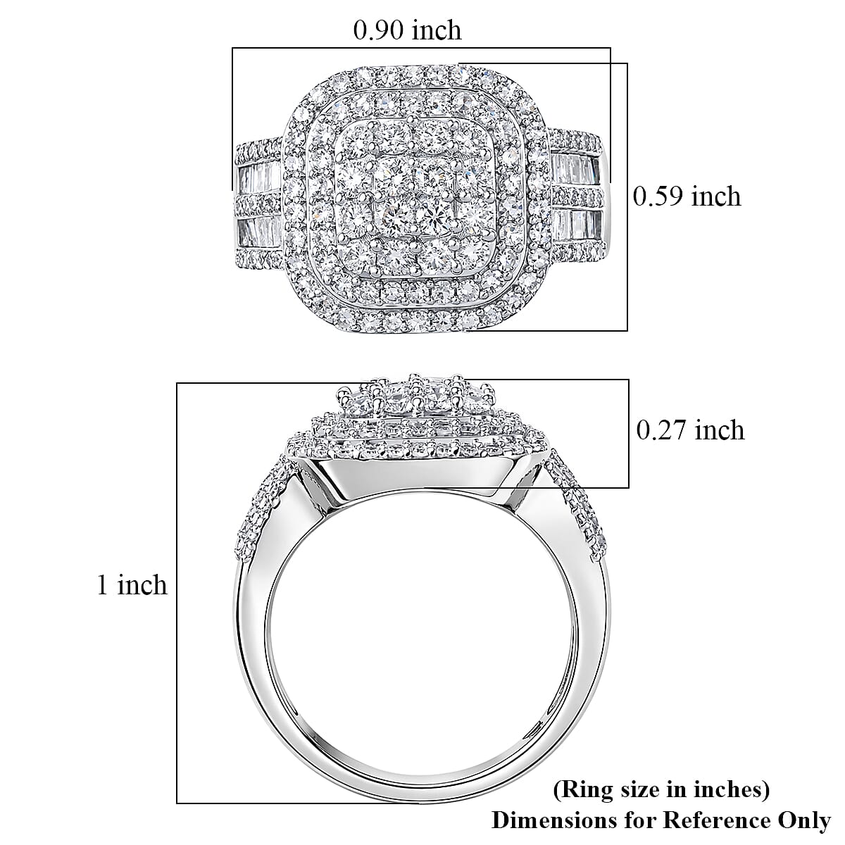 Luxuriant Lab Grown Diamond G-H SI 1.50 ctw Matrix Mosaic Ring in Rhodium Over Sterling Silver (Size 6.0) image number 5