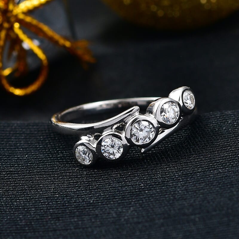 D'Joy Moissanite 0.50 ctw Bypass Ring in Platinum Over Sterling Silver (Size 10.0)