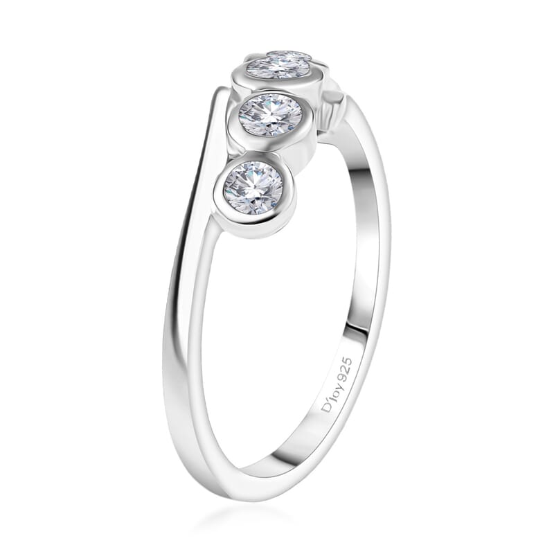 D'Joy Moissanite 0.50 ctw Bypass Ring in Platinum Over Sterling Silver (Size 10.0)
