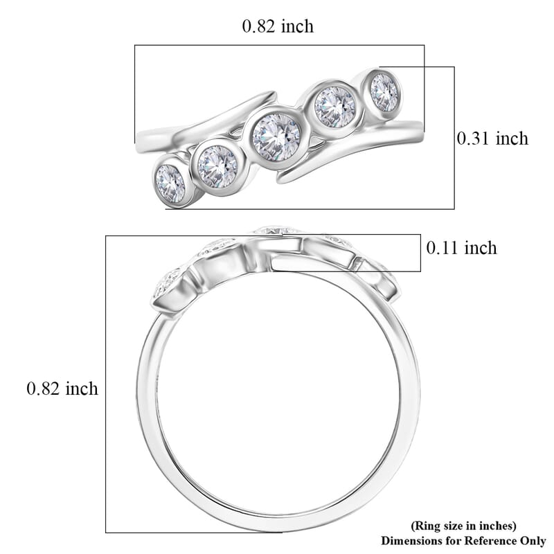 D'Joy Moissanite 0.50 ctw Bypass Ring in Platinum Over Sterling Silver (Size 10.0)