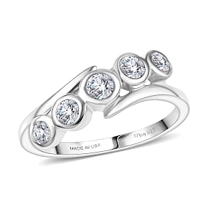 D'Joy Moissanite 0.50 ctw Bypass Ring in Platinum Over Sterling Silver (Size 5.0)