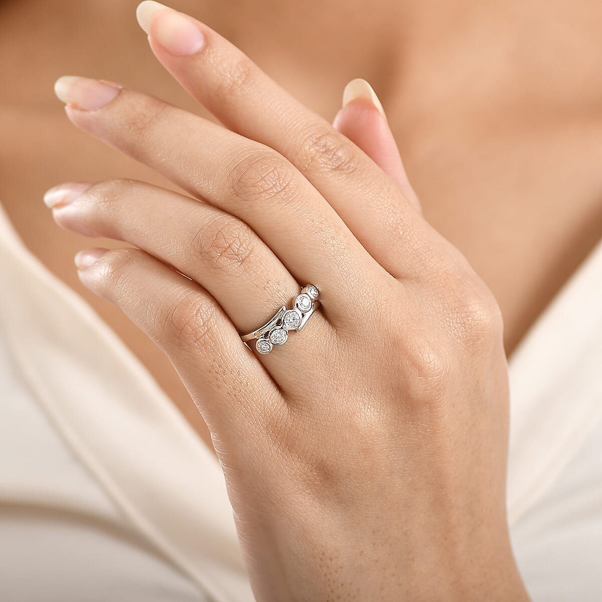 D'Joy Moissanite 0.50 ctw Bypass Ring in Platinum Over Sterling Silver (Size 7.0) image number 2