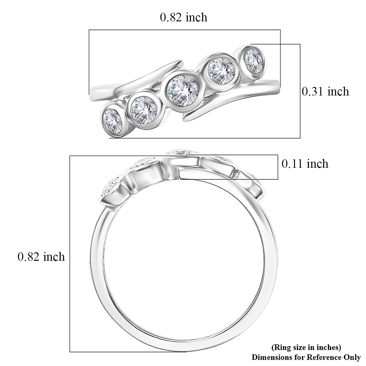 D'Joy Moissanite 0.50 ctw Bypass Ring in Platinum Over Sterling Silver (Size 7.0) image number 5