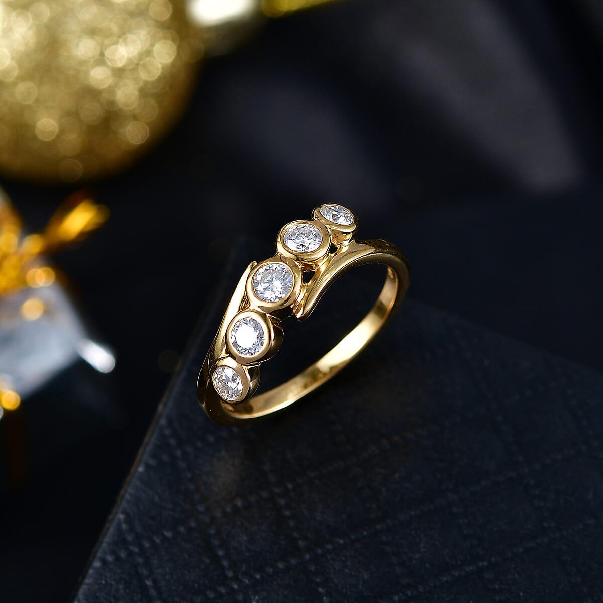 D'Joy Moissanite 0.50 ctw Bypass Ring in 18K Vermeil Yellow Gold Over Sterling Silver (Size 6.0) image number 1