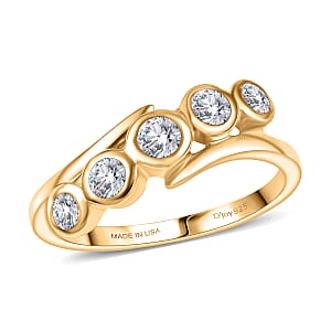 D'Joy Moissanite 0.50 ctw Bypass Ring in 18K Vermeil Yellow Gold Over Sterling Silver (Size 7.0)