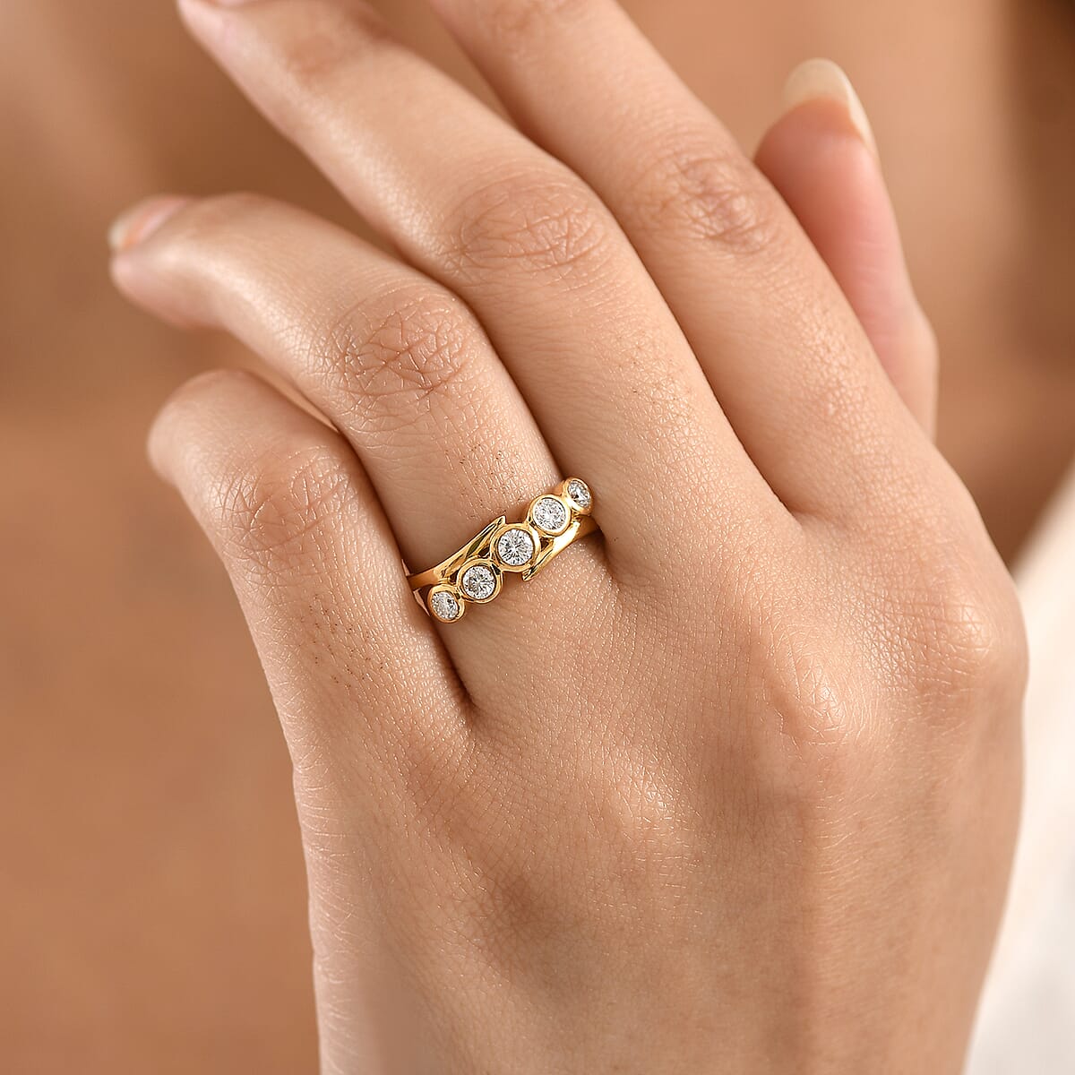 D'Joy Moissanite 0.50 ctw Bypass Ring in 18K Vermeil Yellow Gold Over Sterling Silver (Size 7.0) image number 2