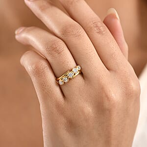 D'Joy Moissanite 0.50 ctw Bypass Ring in 18K Vermeil Yellow Gold Over Sterling Silver (Size 7.0)