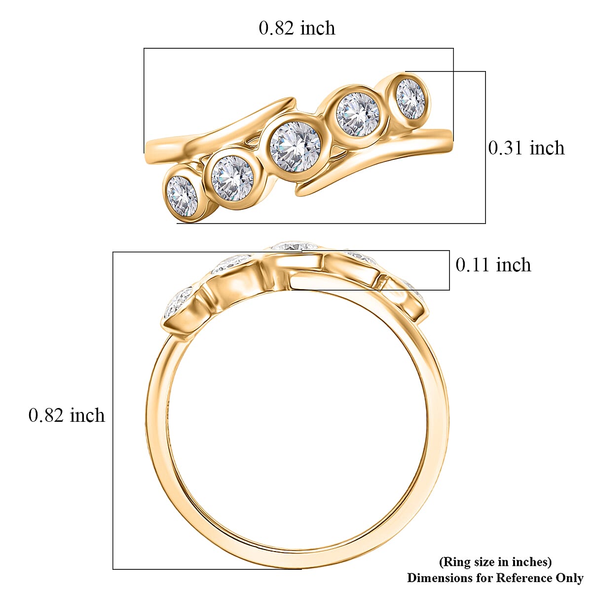 D'Joy Moissanite 0.50 ctw Bypass Ring in 18K Vermeil Yellow Gold Over Sterling Silver (Size 7.0) image number 5