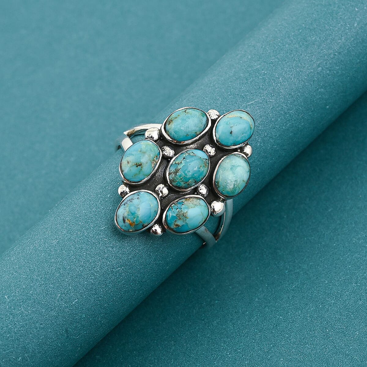 Santa Fe Style Kingman Turquoise 1.05 ctw Ring in Sterling Silver (Size 10.0) image number 1