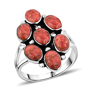 Santa Fe Style Red Coral Ring in Sterling Silver (Size 7.0) 1.05 ctw