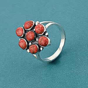 Santa Fe Style Red Coral Ring in Sterling Silver (Size 7.0) 1.05 ctw