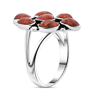 Santa Fe Style Red Coral Ring in Sterling Silver (Size 7.0) 1.05 ctw