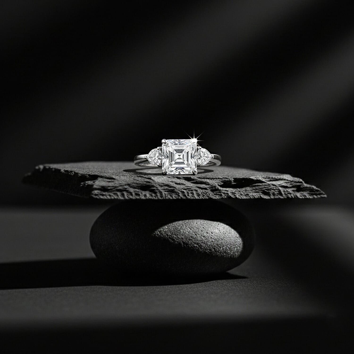 D'Joy Asscher Cut Moissanite 3.20 ctw Ring in Rhodium Over Sterling Silver (Size 10.0)