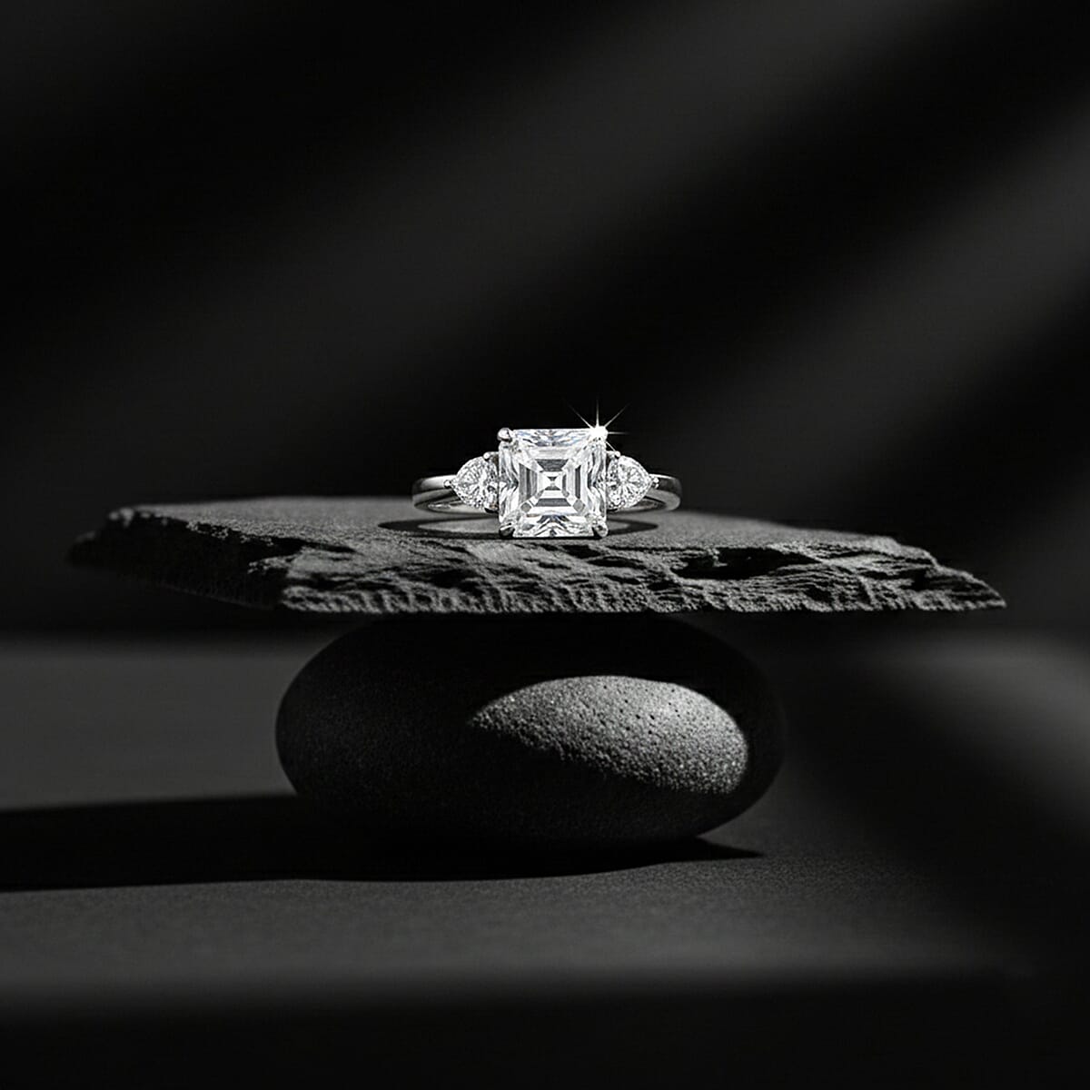 D'Joy Asscher Cut Moissanite 3.20 ctw Ring in Rhodium Over Sterling Silver (Size 10.0) image number 1