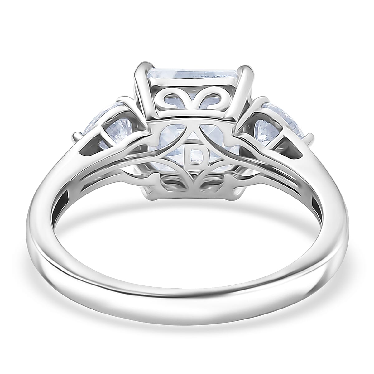 D'Joy Asscher Cut Moissanite 3.20 ctw Ring in Rhodium Over Sterling Silver (Size 10.0) image number 4