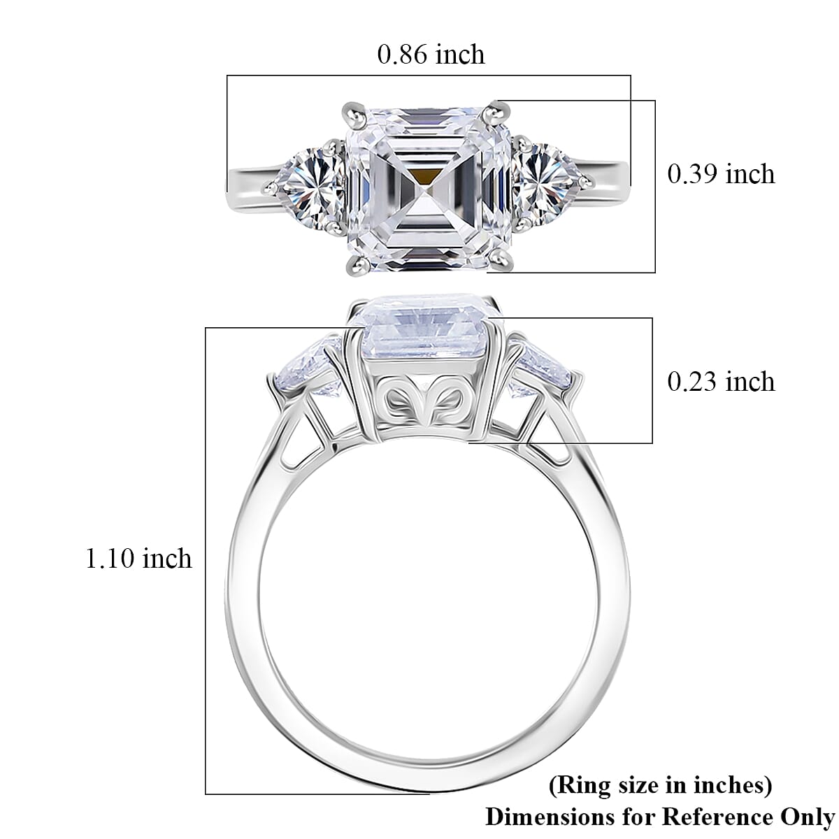 D'Joy Asscher Cut Moissanite 3.20 ctw Ring in Rhodium Over Sterling Silver (Size 10.0)