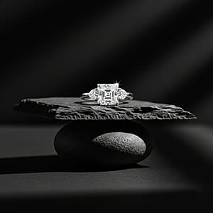 D'Joy Asscher Cut Moissanite 3.20 ctw Ring in Rhodium Over Sterling Silver (Size 7.0)