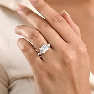 D'Joy Asscher Cut Moissanite 3.20 ctw Ring in Rhodium Over Sterling Silver (Size 7.0)