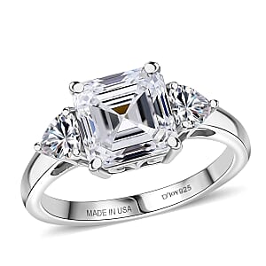 D'Joy Asscher Cut Moissanite 3.20 ctw Ring in Rhodium Over Sterling Silver (Size 9.0)