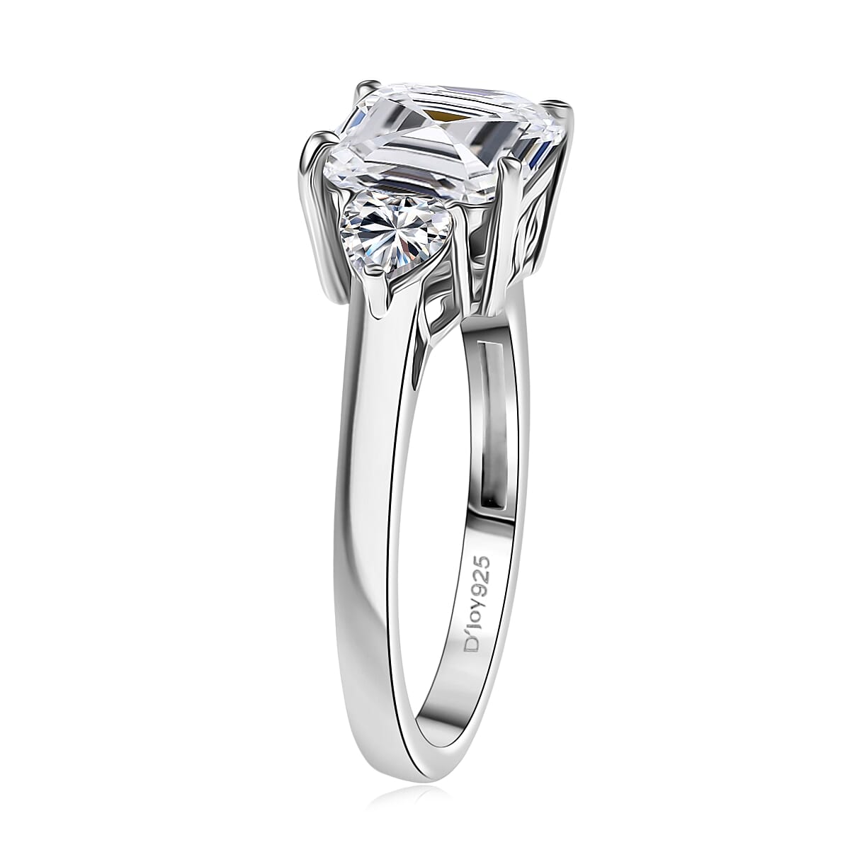 D'Joy Asscher Cut Moissanite 3.20 ctw Ring in Rhodium Over Sterling Silver (Size 9.0) image number 3