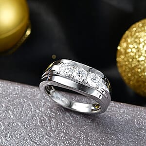 D'Joy Moissanite 1.00 ctw Men's Ring in Rhodium Over Sterling Silver (Size 11.0)