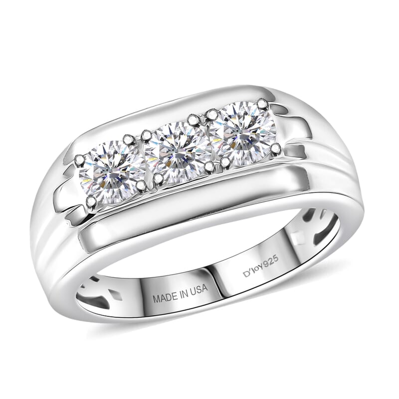 D'Joy Moissanite 1.00 ctw Men's Ring in Rhodium Over Sterling Silver (Size 12.0)