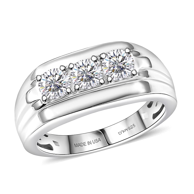 D'Joy Moissanite 1.00 ctw Men's Ring in Rhodium Over Sterling Silver (Size 12.0)