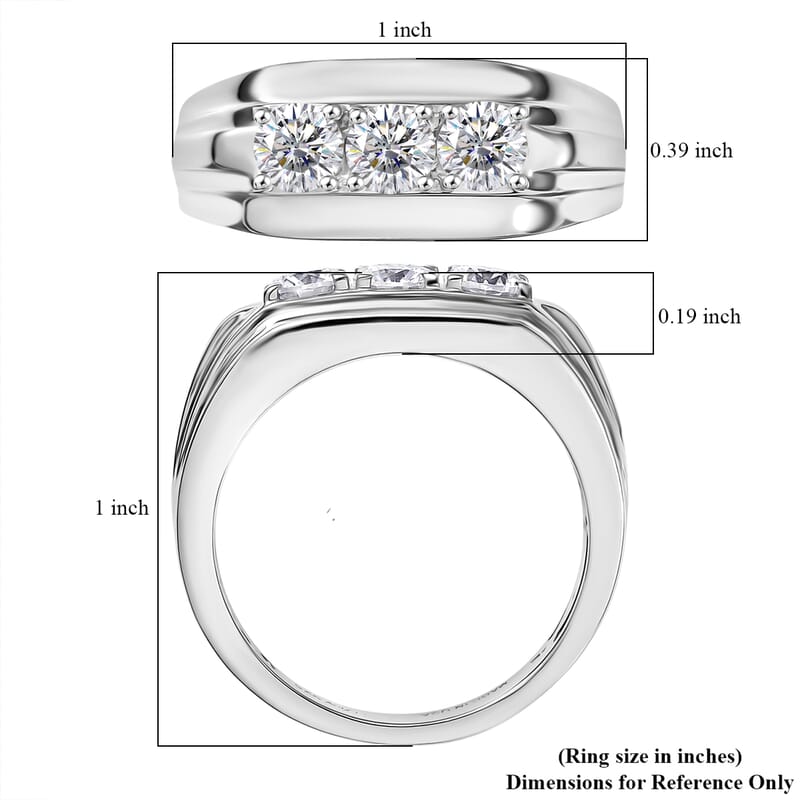 D'Joy Moissanite 1.00 ctw Men's Ring in Rhodium Over Sterling Silver (Size 12.0)