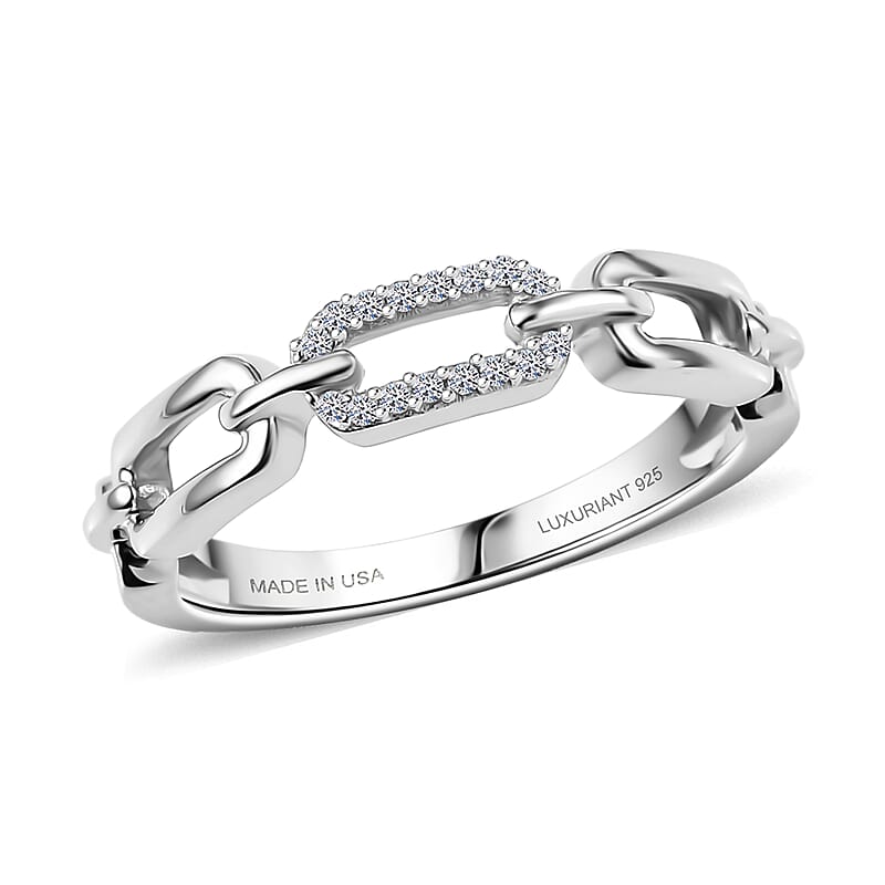 Luxuriant Lab Grown Diamond G-H SI 0.06 ctw Paperclip Ring in Rhodium Over Sterling Silver (Size 5.0)